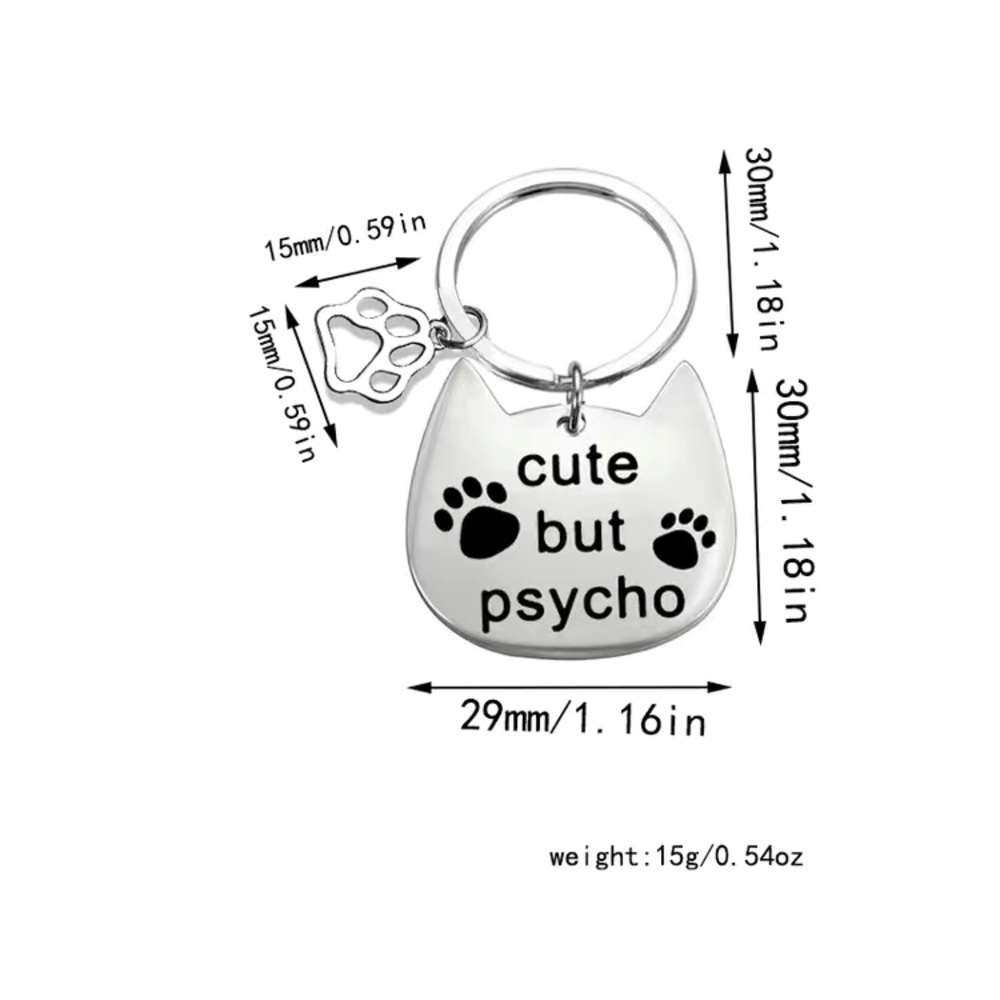 Stainless Steel Cat Head and Paw Double Keychain - Picture 4 of 4